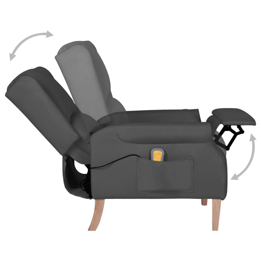 vidaXL Poltrona de massagens reclinável tecido cinzento-escuro