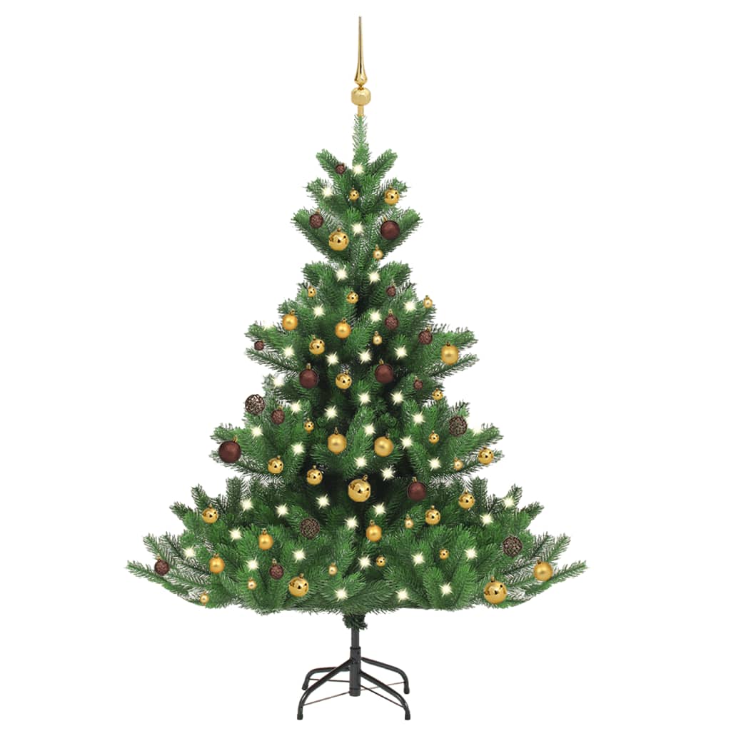 vidaXL Árvore Natal artif. c/ LEDs/bolas 150 cm abeto caucasiano verde