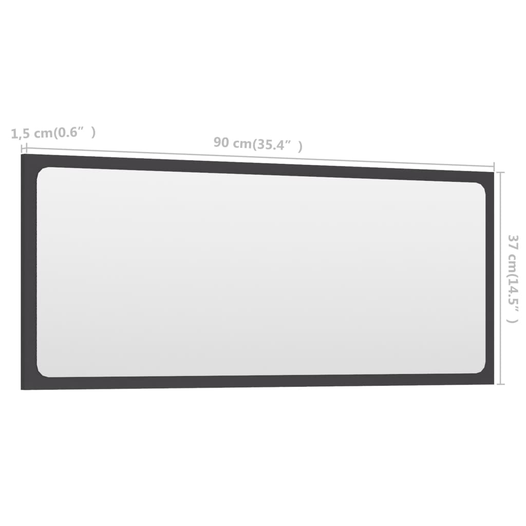 vidaXL Espelho de casa de banho 90x1,5x37 cm contraplacado cinzento