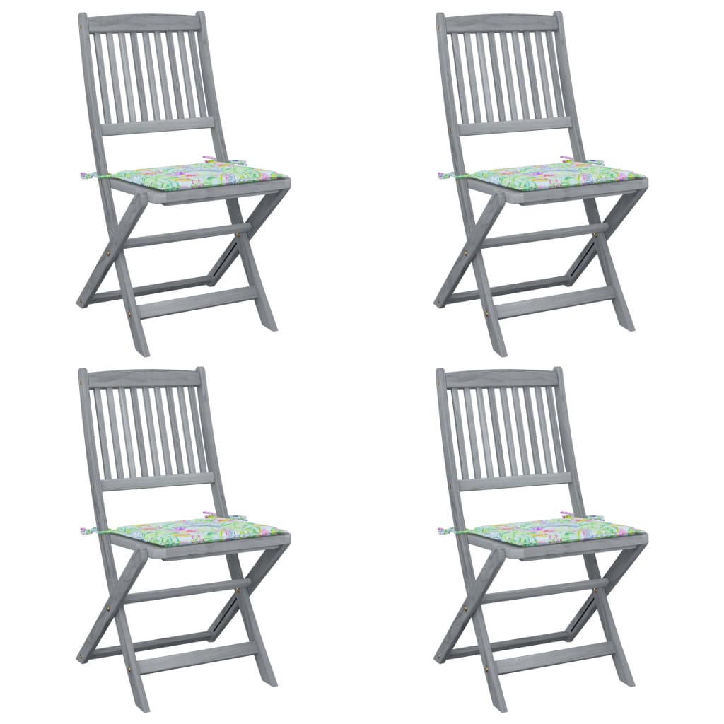 vidaXL Cadeiras exterior dobráveis c/ almofadões 4 pcs acácia maciça