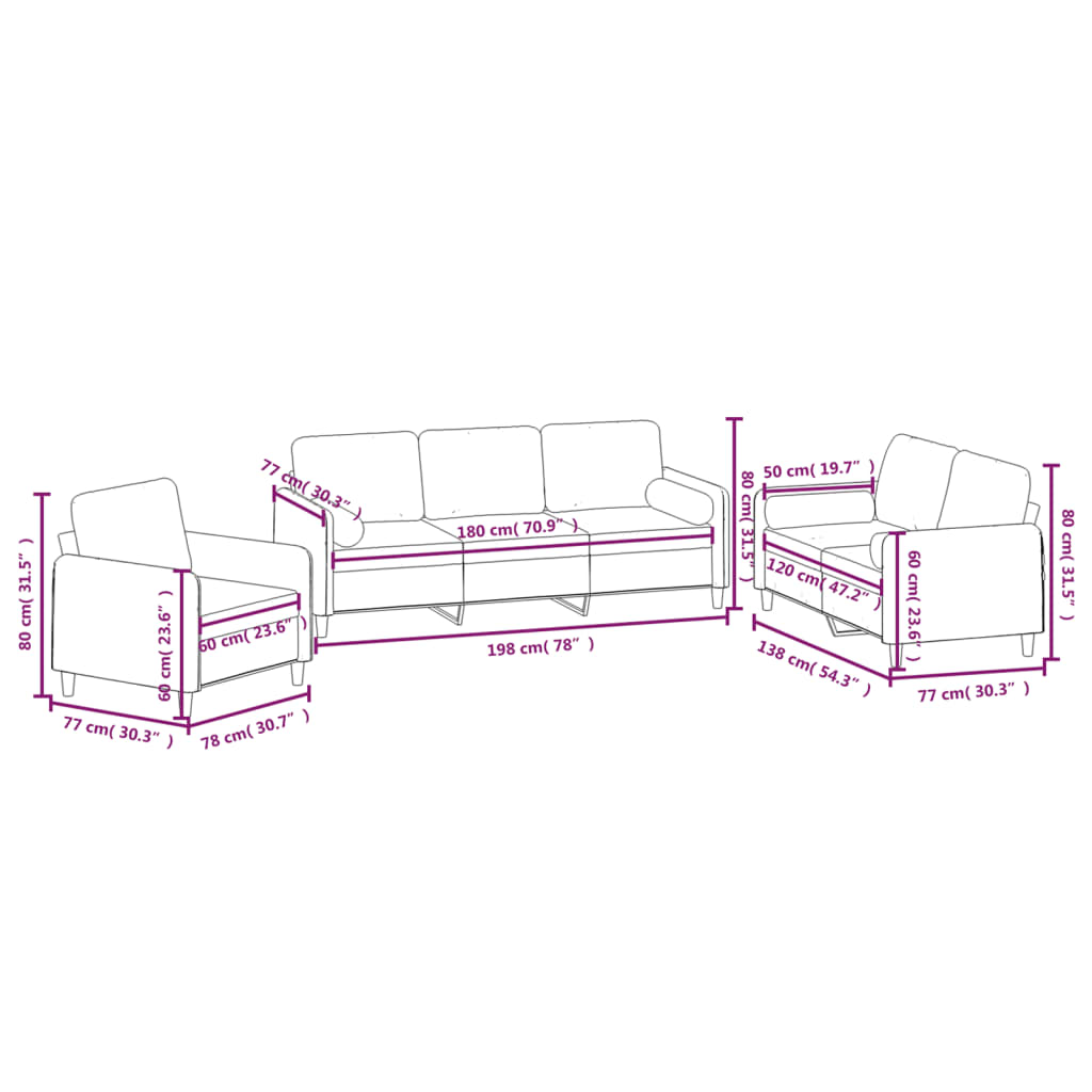 vidaXL 3 pcs conjunto sofás c/ almofadas/almofadões veludo cinza-claro