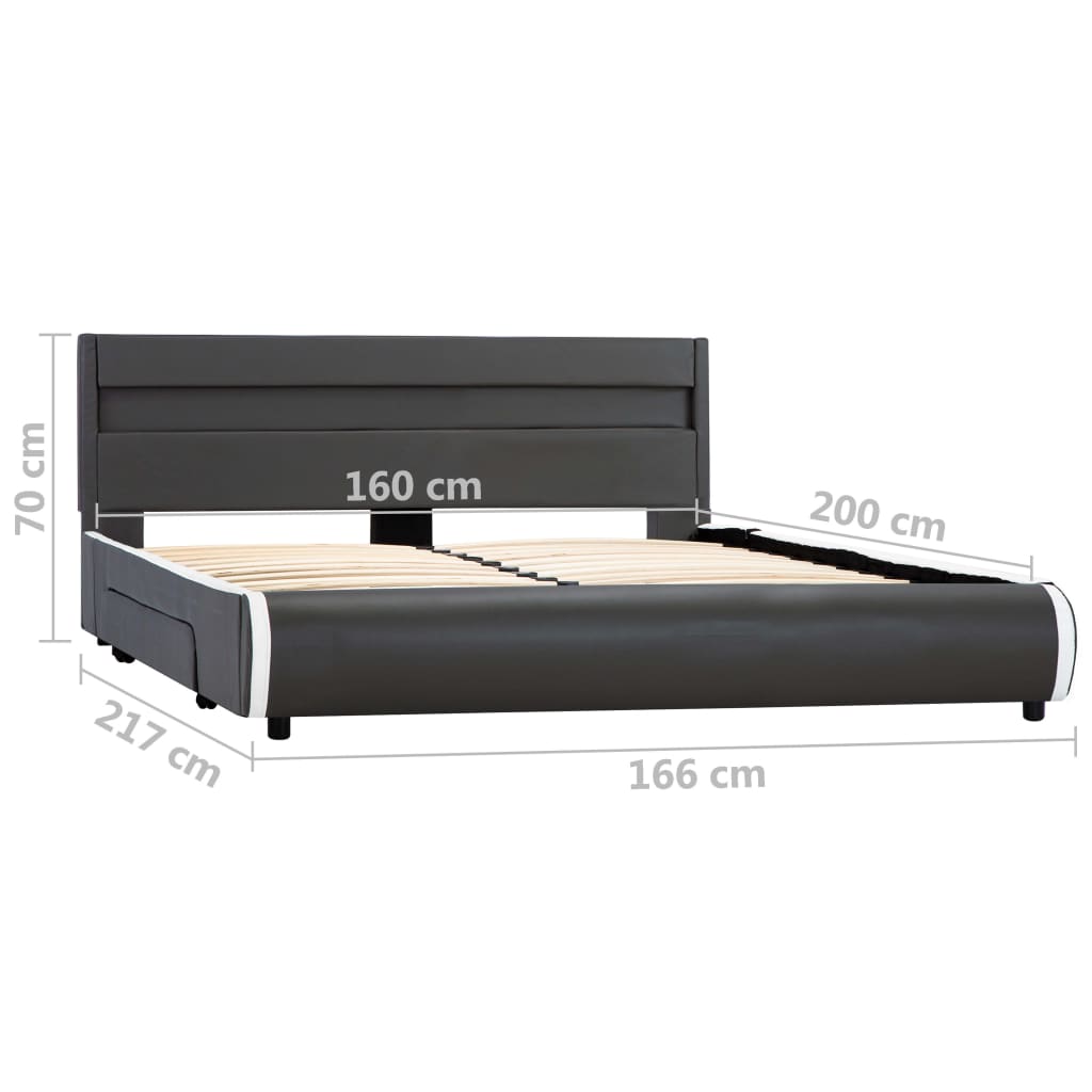 vidaXL Estrutura de cama c/ LED 160x200 cm couro artificial antracite