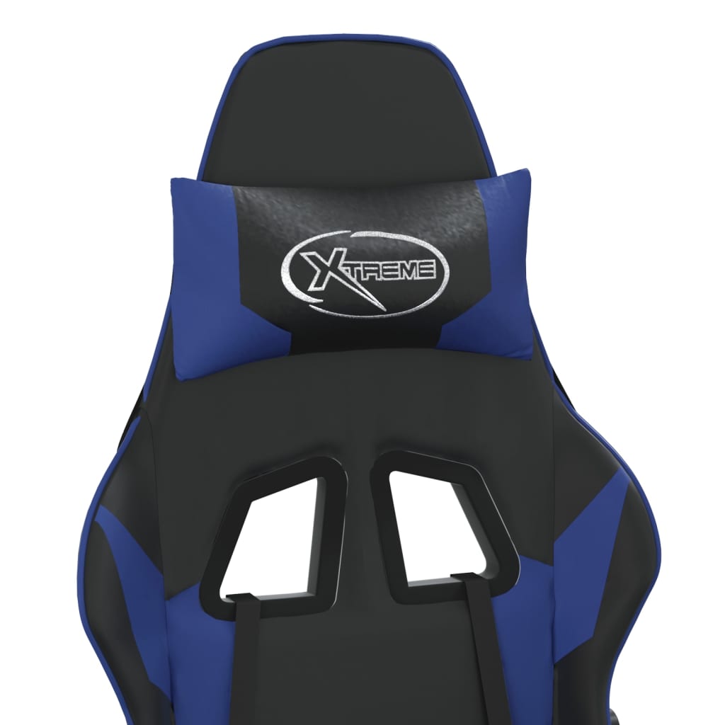 vidaXL Cadeira gaming c/ apoio para pés couro artificial preto e azul