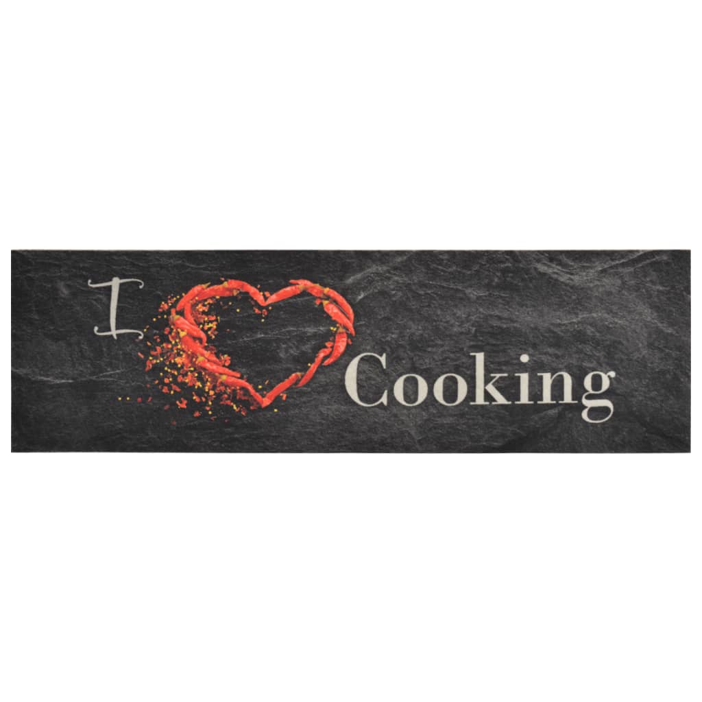vidaXL Tapete de cozinha lavável 45x150 cm veludo padrão cooking preto