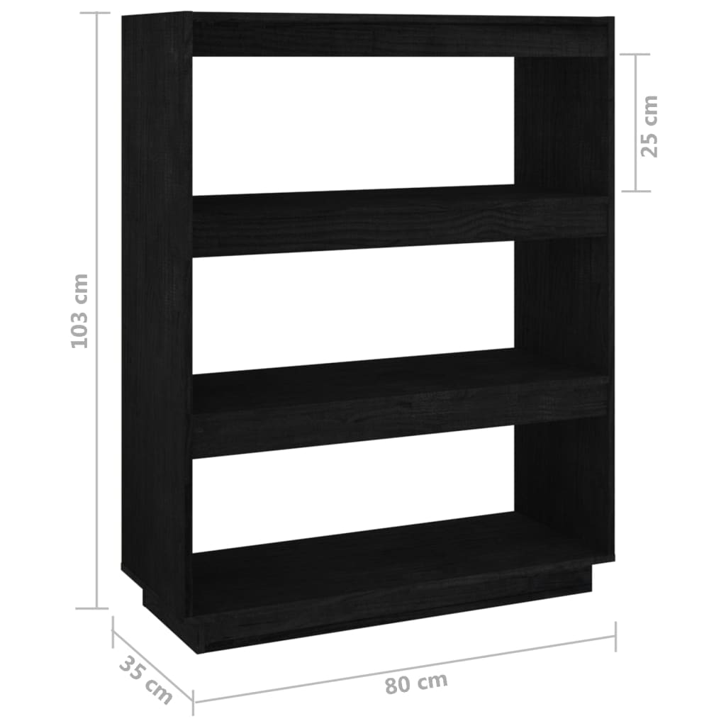 vidaXL Estante/divisória 80x35x103 cm madeira de pinho maciça preto