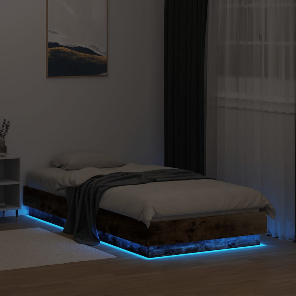 vidaXL Estrutura de cama com luzes LED 75x190 cm carvalho fumado