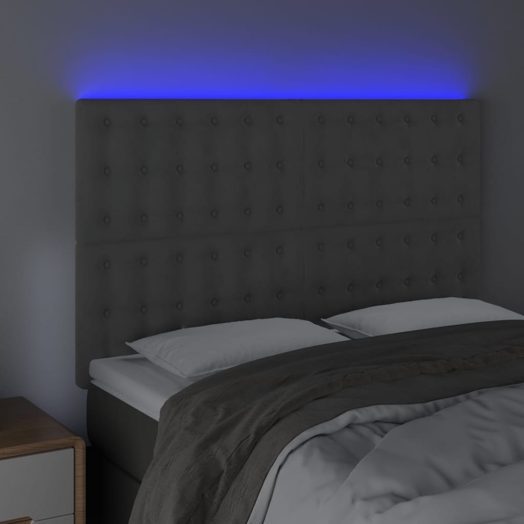 vidaXL Cabeceira cama c/ luzes LED veludo 144x5x118/128cm cinza-claro