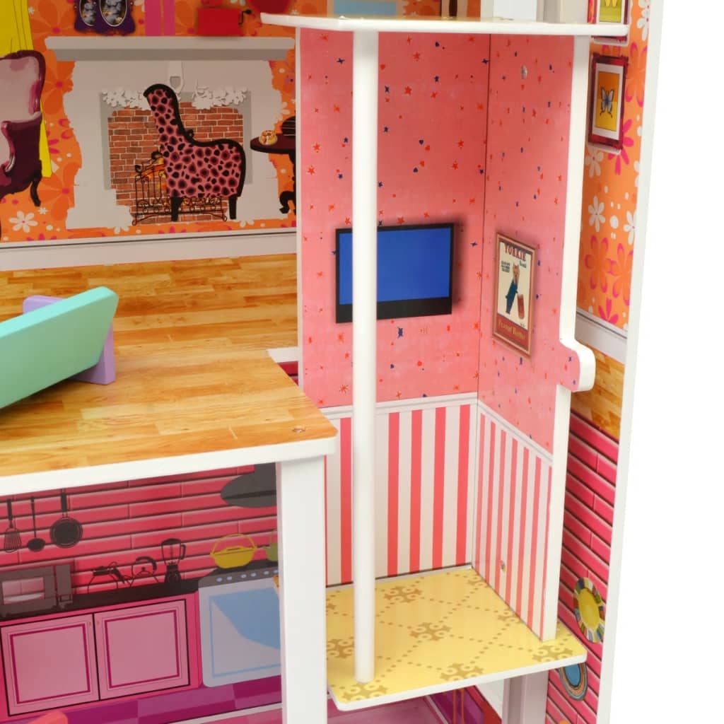vidaXL Casa de bonecas com três pisos, madeira, 73x32x116 cm