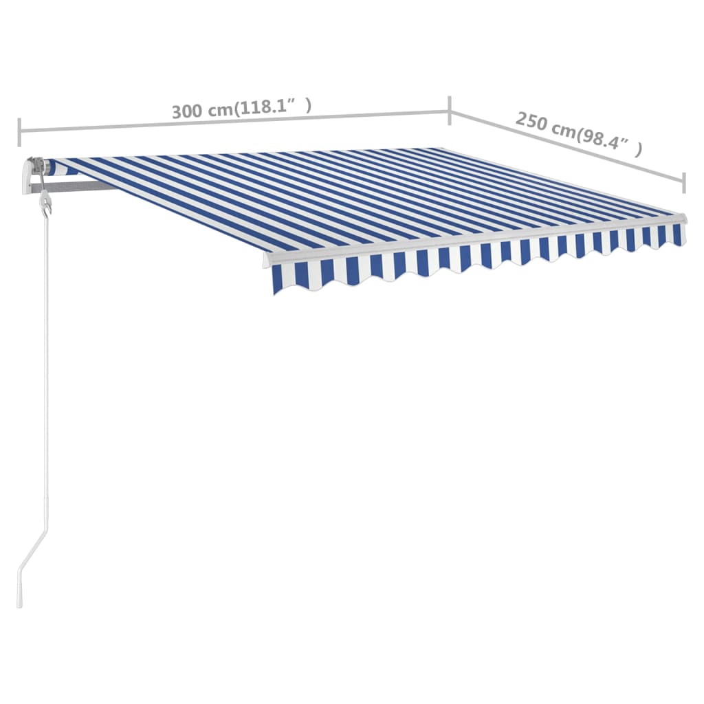 vidaXL Toldo retrátil manual com postes 3x2,5 m azul e branco