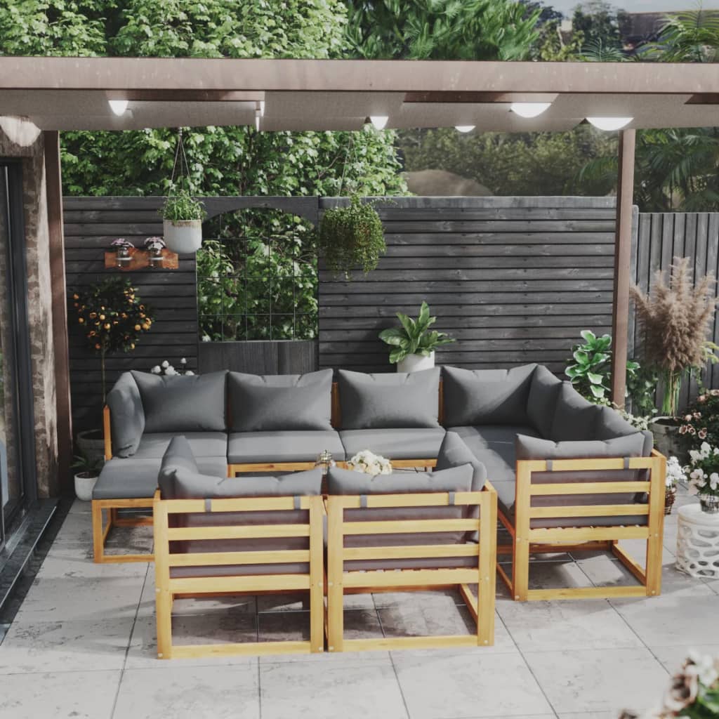 vidaXL 10 pcs conjunto lounge de jardim com almofadões acácia maciça