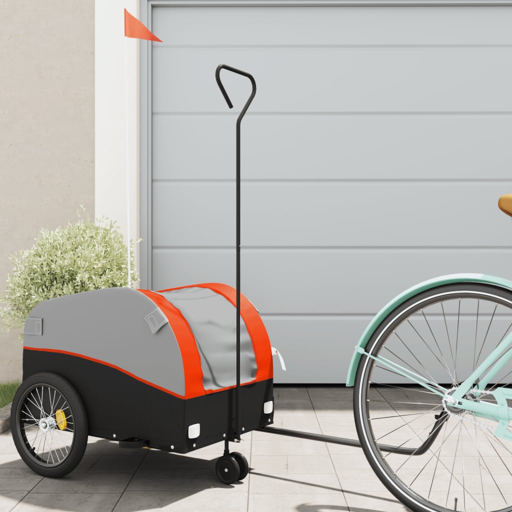 vidaXL Reboque para bicicleta 30 kg ferro preto e laranja