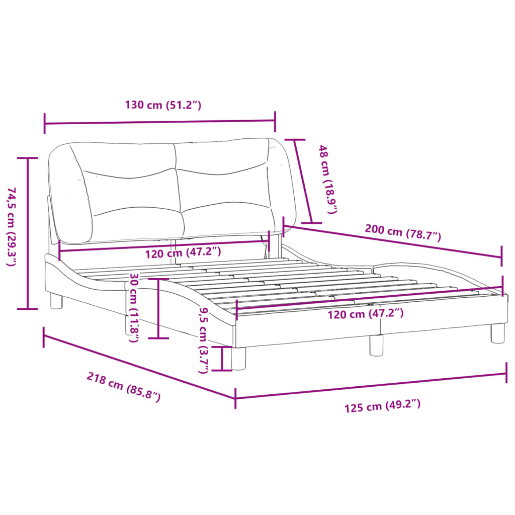 vidaXL Estrutura de cama c/ luzes LED 120x200cm couro artificial preto