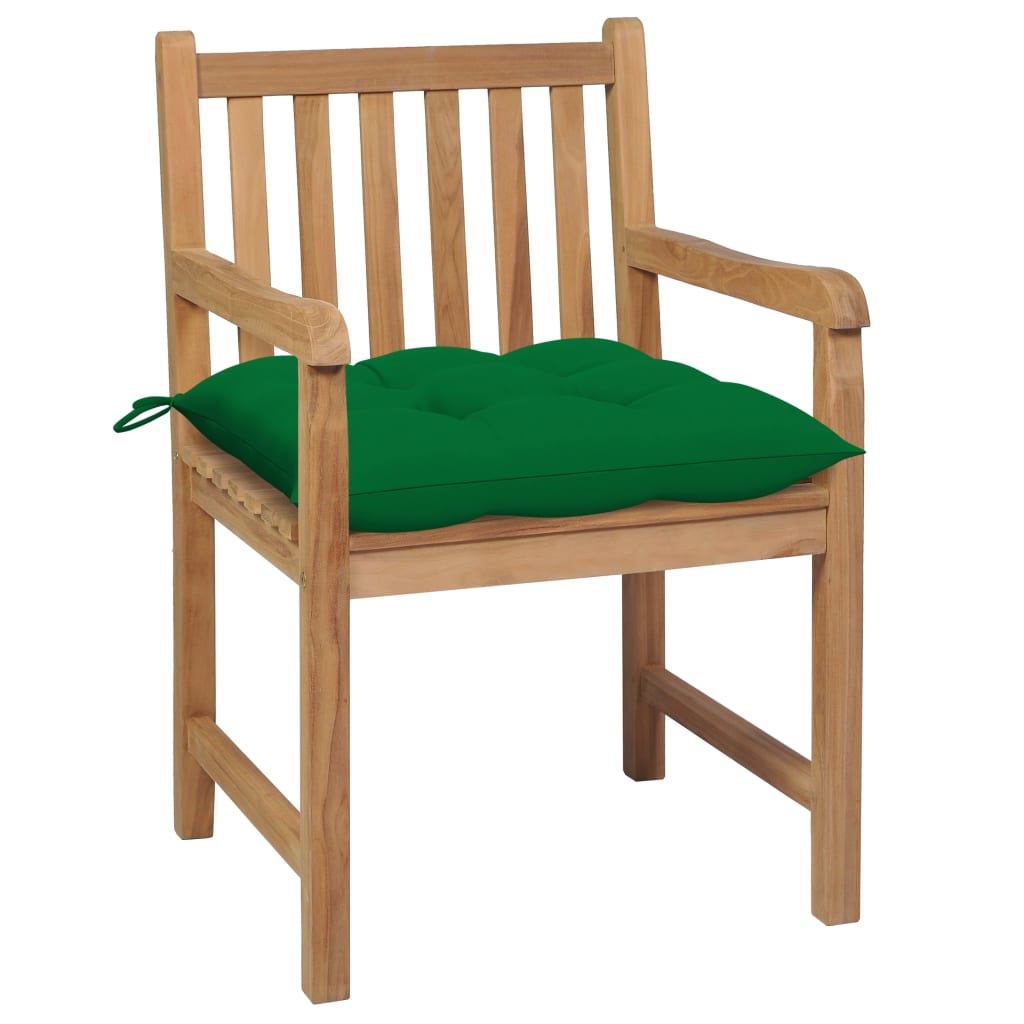 vidaXL Cadeiras de jardim c/ almofadões verdes 2 pcs teca maciça