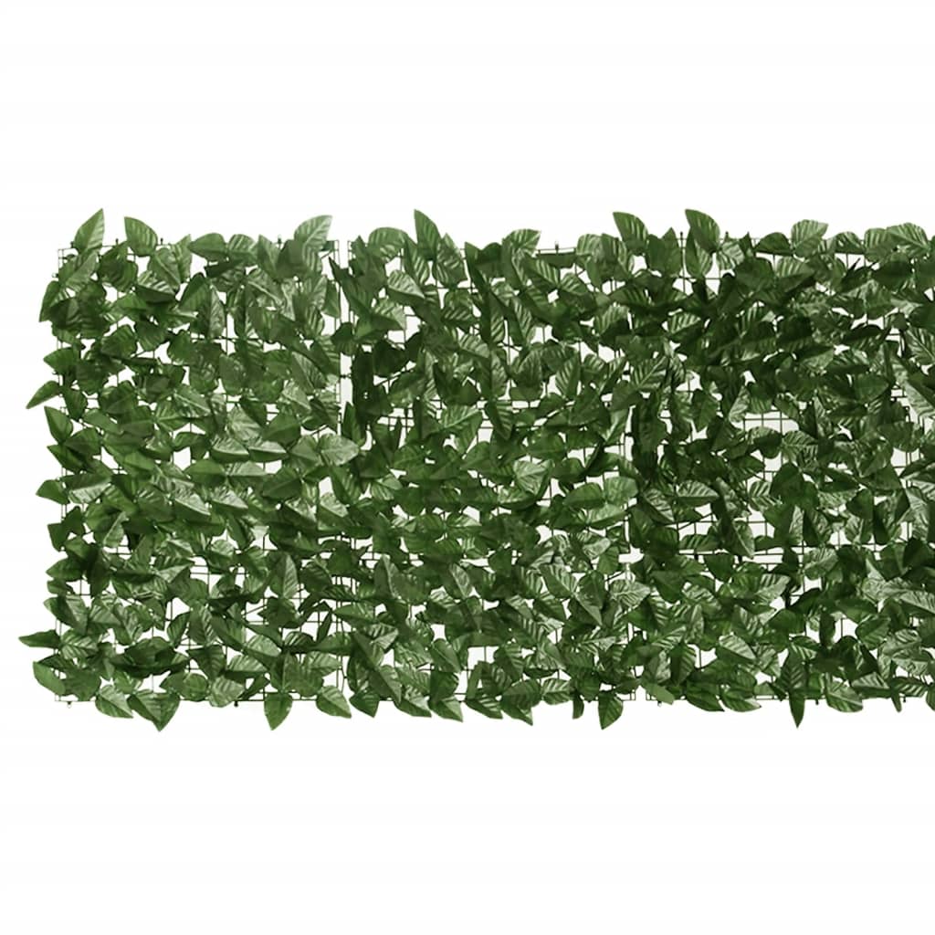 vidaXL Tela de varanda com folhas verde-escuras 300x75 cm