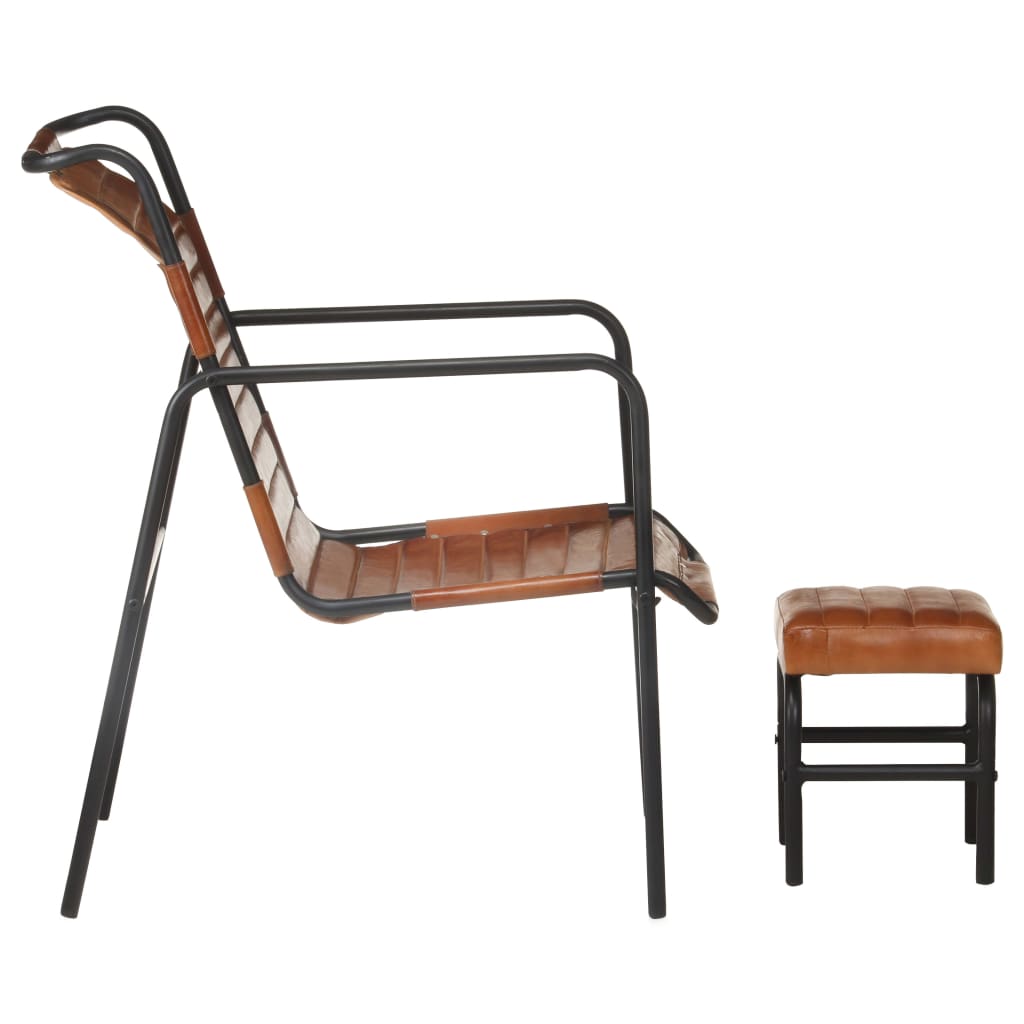 vidaXL Cadeira com braços e apoio de pés couro genuíno castanho