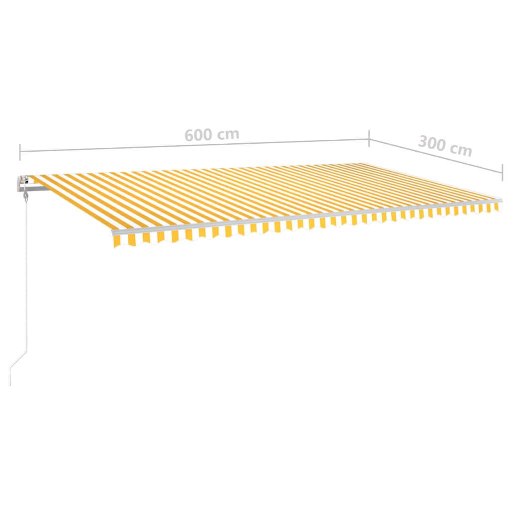 vidaXL Toldo retrátil manual com postes 6x3 m amarelo e branco