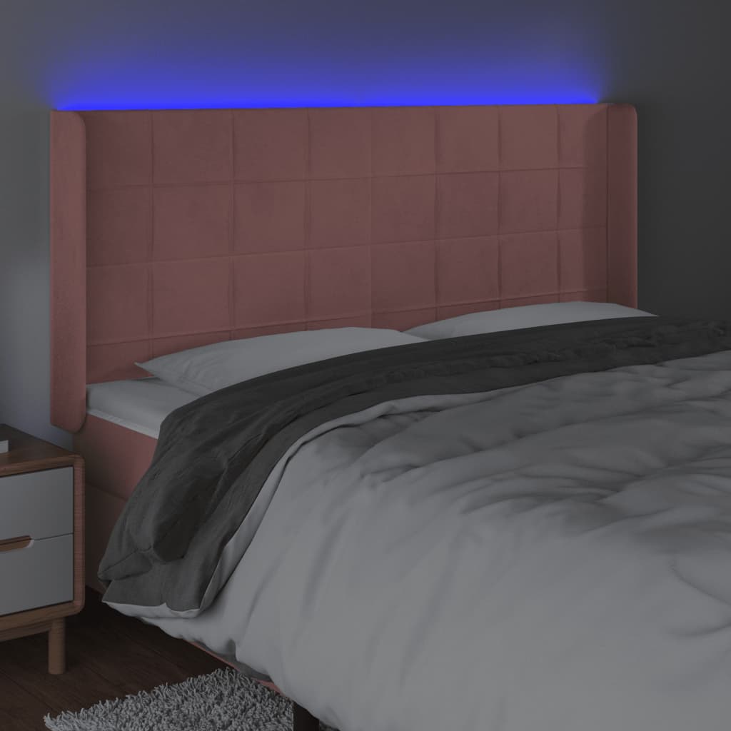 vidaXL Cabeceira de cama c/ luzes LED veludo 183x16x118/128 cm rosa