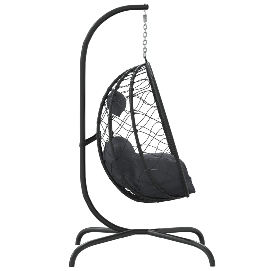 vidaXL Cadeira forma ovo suspensa c/ almofadão vime PE/aço antracite