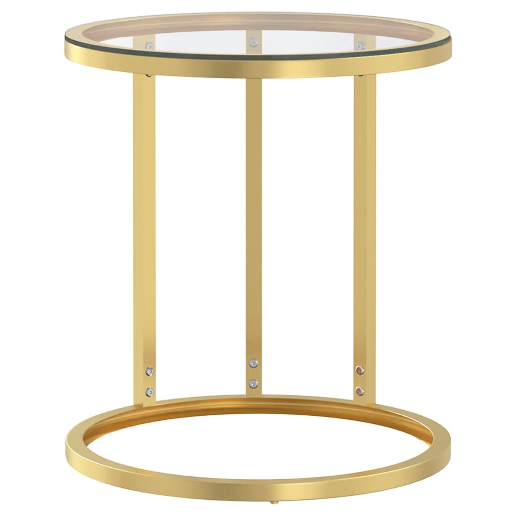 vidaXL Mesa de apoio dourada e vidro temperado transparente 45 cm