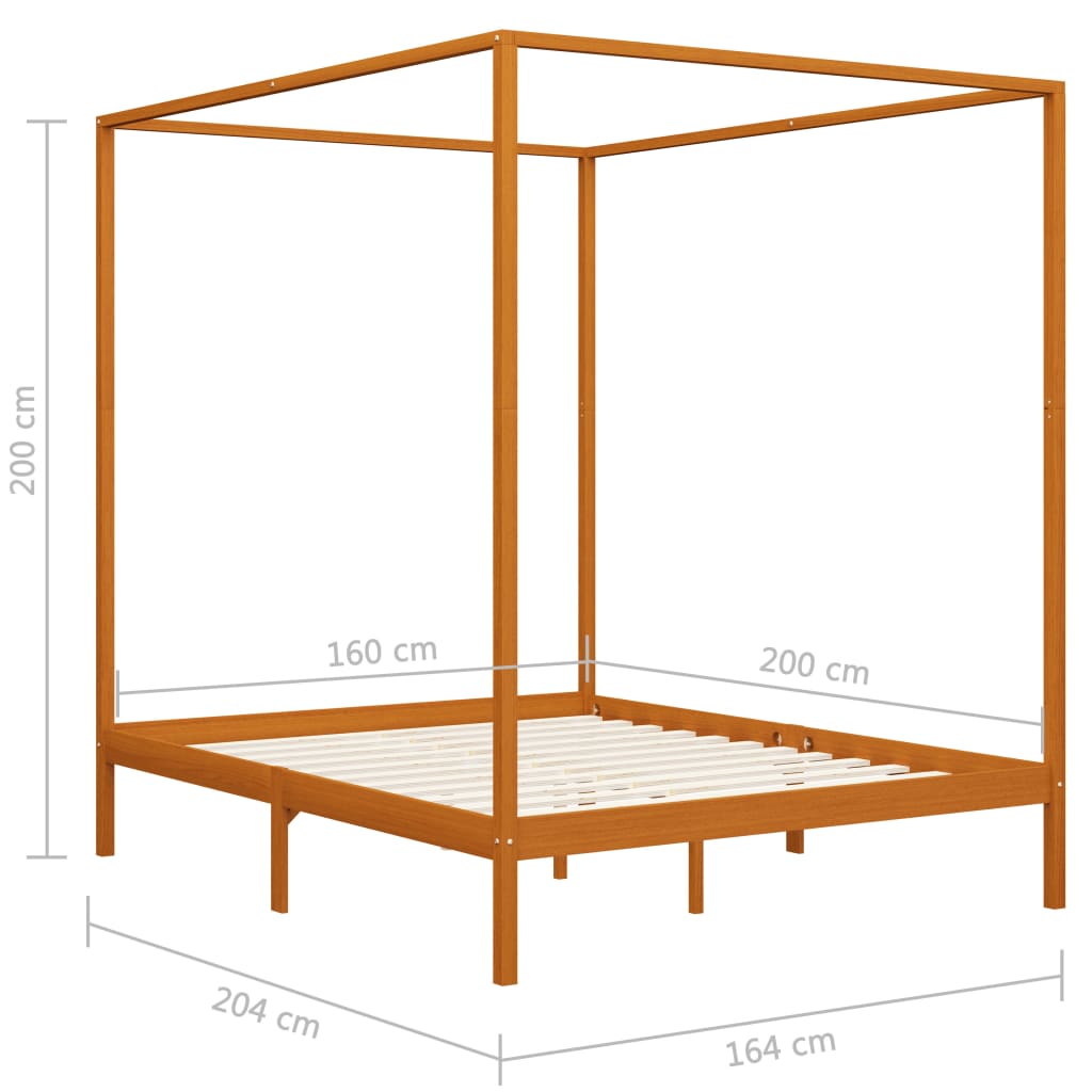 vidaXL Estrutura de cama com toldo 160x200cm pinho maciço castanho mel