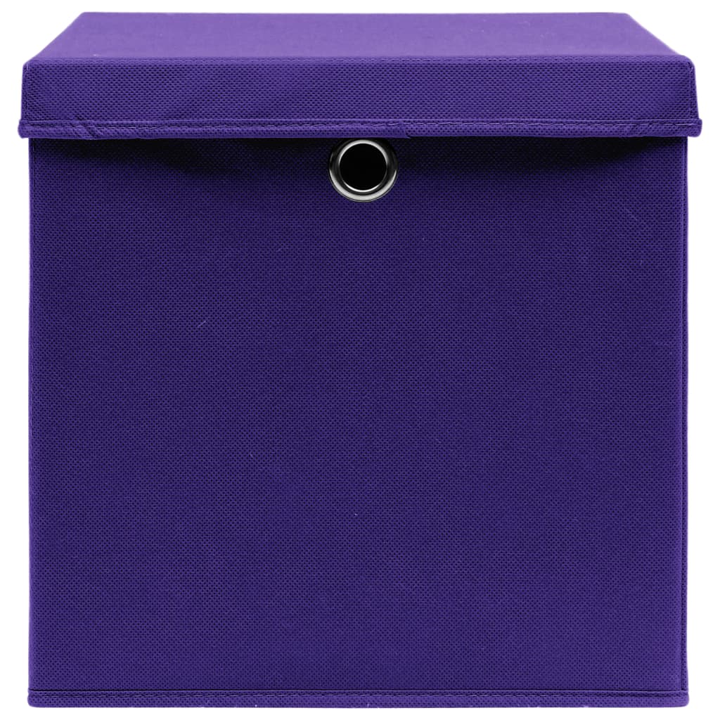 vidaXL Caixas de arrumação com tampas 10 pcs 32x32x32 cm tecido roxo