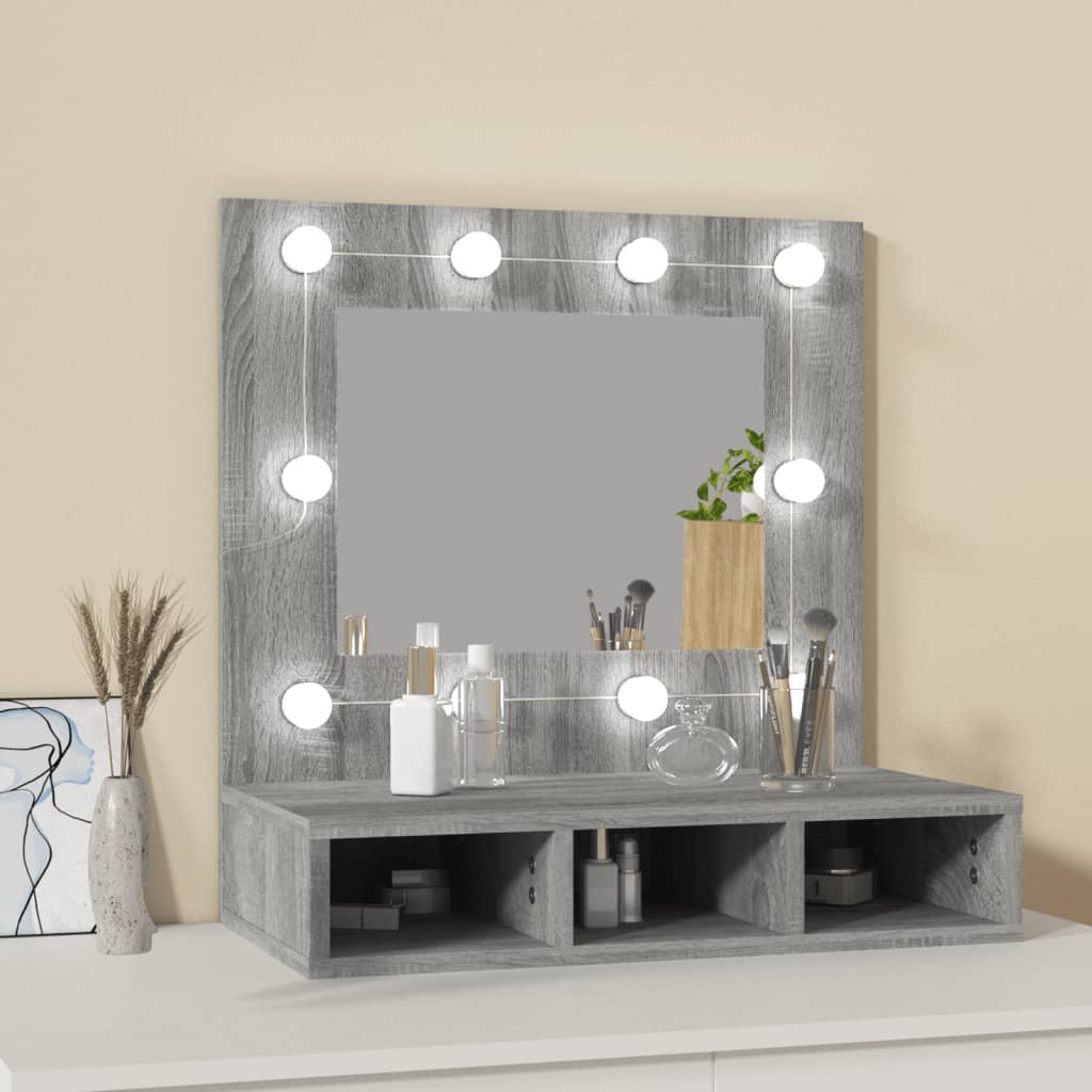 vidaXL Armário espelhado com LED 60x31,5x62 cm sonoma cinza