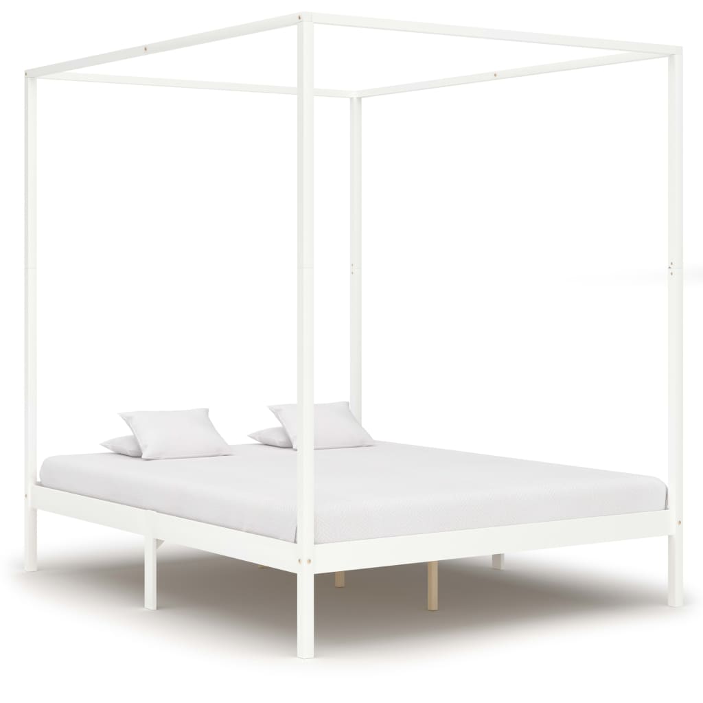 vidaXL Estrutura cama dossel 4 gavetas 180x200cm pinho maciço branco
