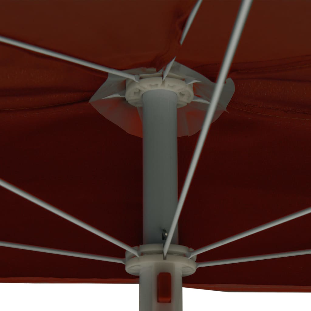 vidaXL Guarda-sol semicircular com mastro 180x90 cm terracota