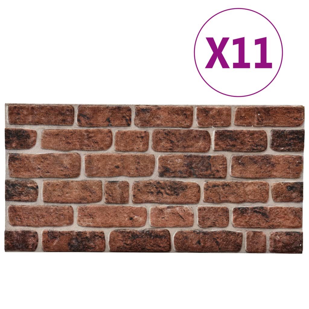 vidaXL Painéis de parede 3D design tijolos castanho-escuros 11 pcs EPS