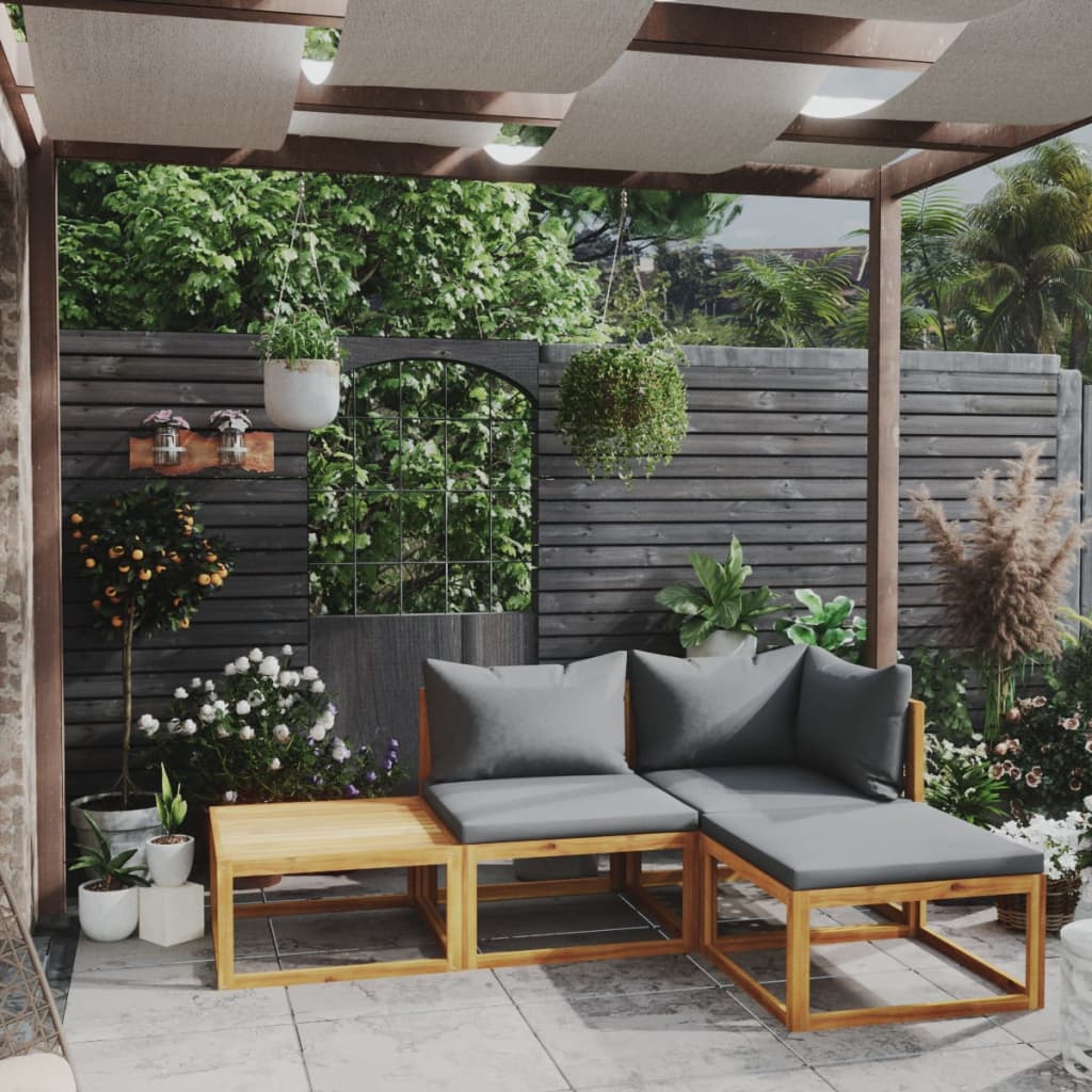vidaXL 4 pcs conjunto lounge de jardim c/ almofadões acácia maciça