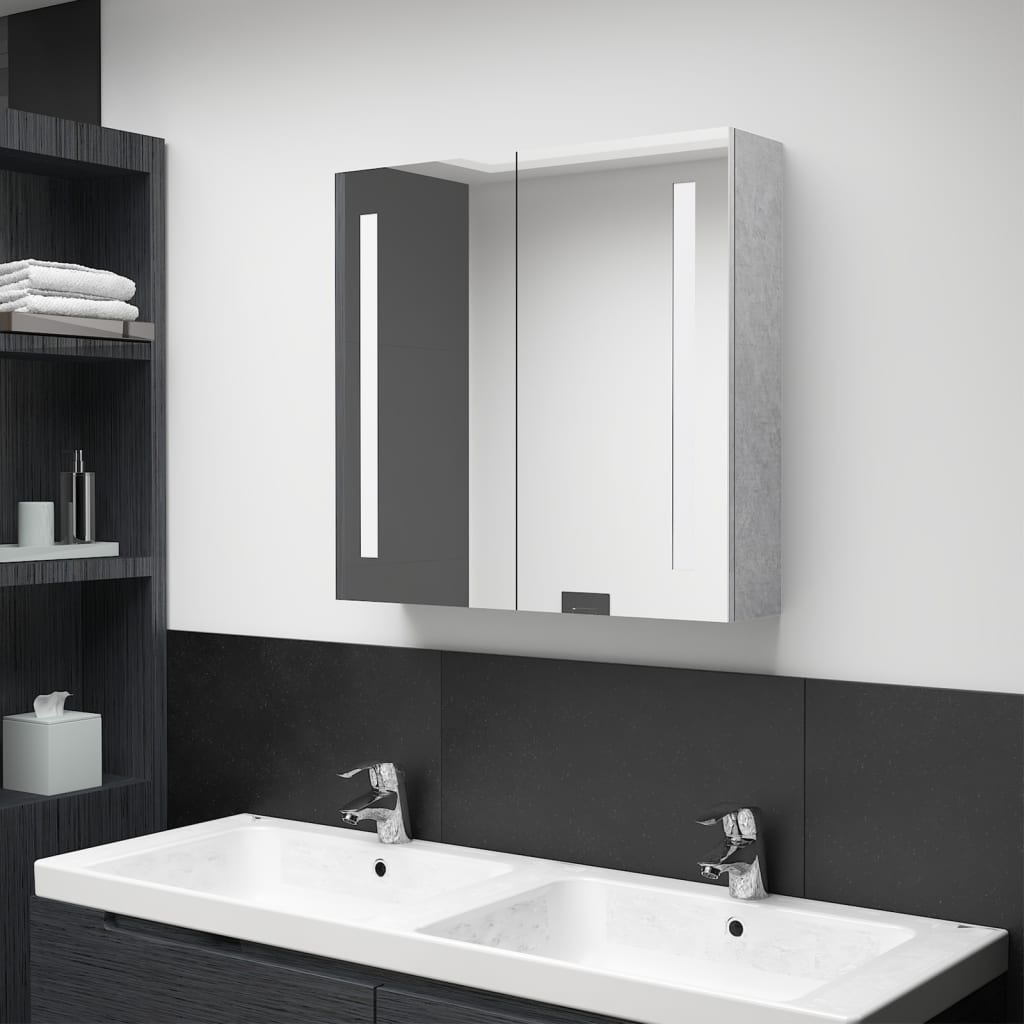 vidaXL Armário espelhado casa de banho LED 62x14x60cm cinzento cimento