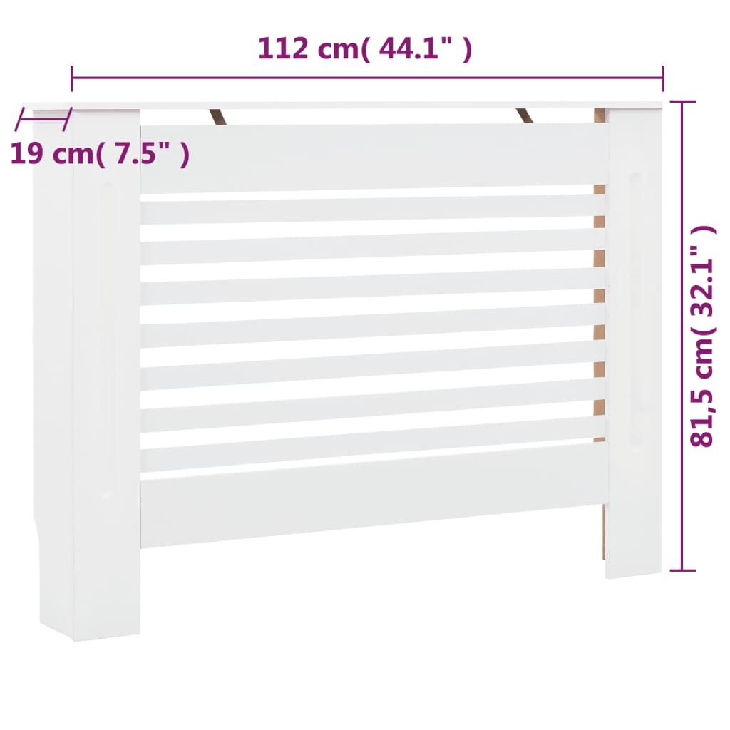 vidaXL Coberturas de radiador 2 pcs 112x19x81,5 cm MDF branco