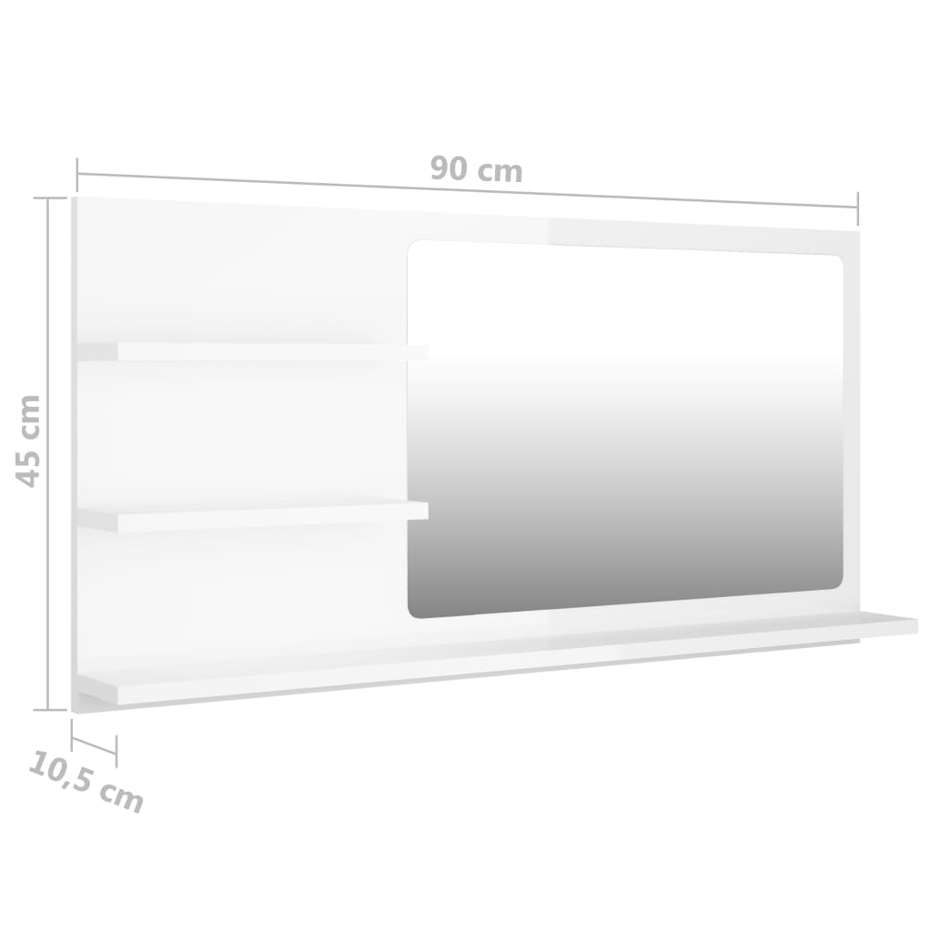 vidaXL Espelho de casa de banho 90x10,5x45cm contrap. branco brilhante