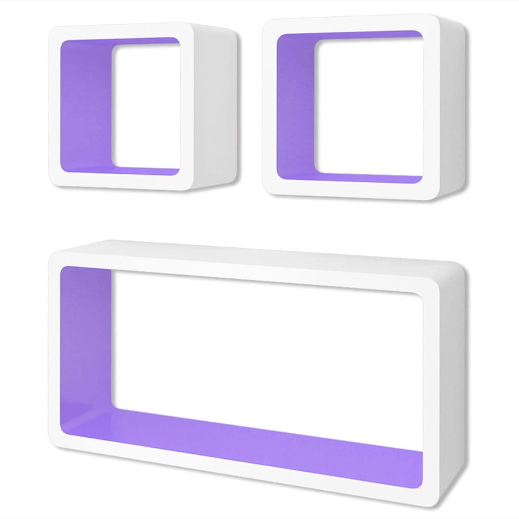 vidaXL Prateleiras de parede cubo 6 pcs branco e violeta
