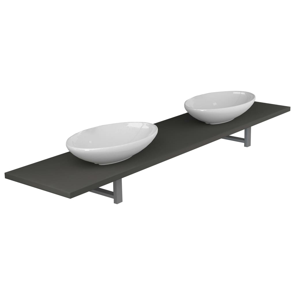 vidaXL Conjunto de móveis de casa banho 3 peças cerâmica cinzento