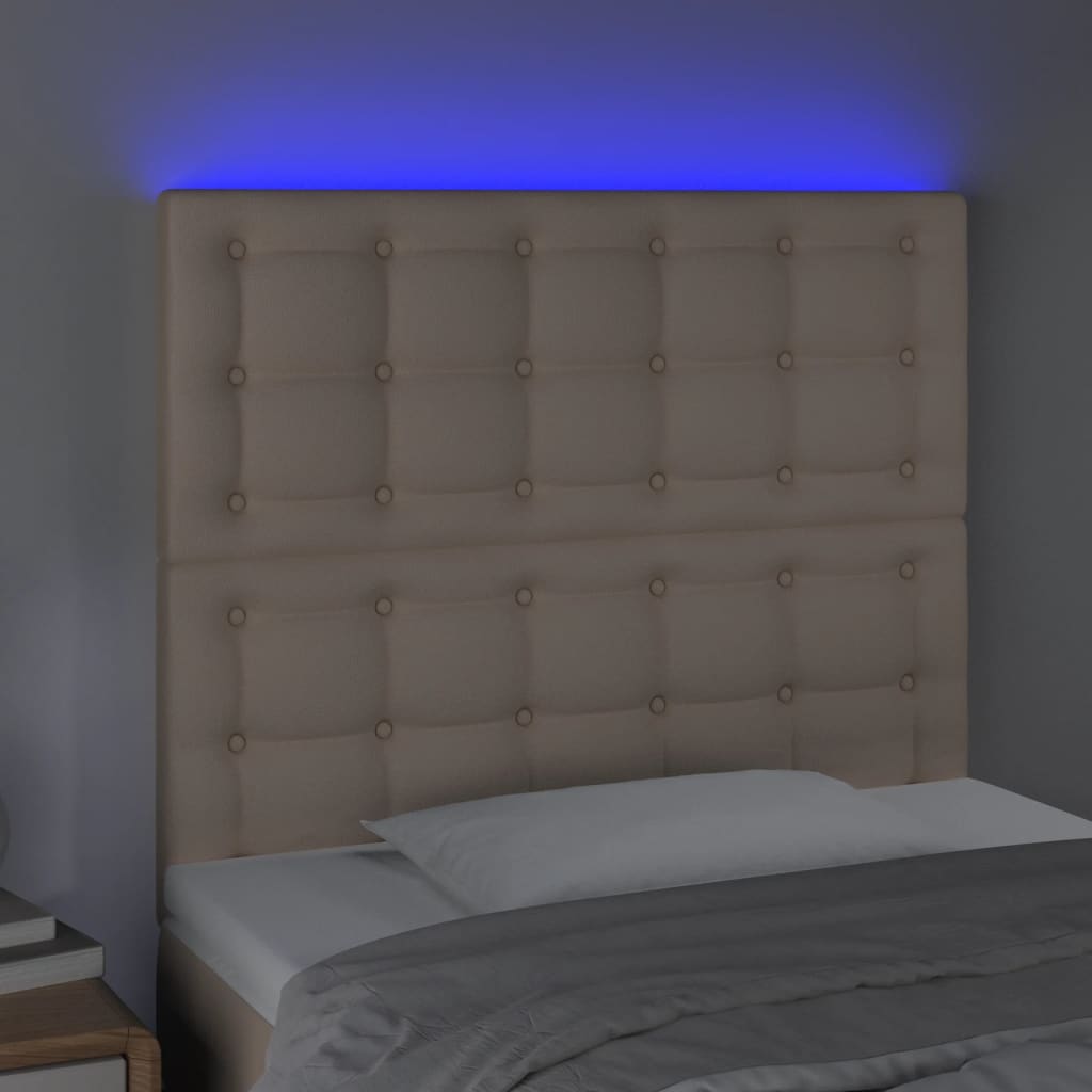 vidaXL Cabeceira cama c/ LED couro artif. 80x5x118/128 cm cappuccino
