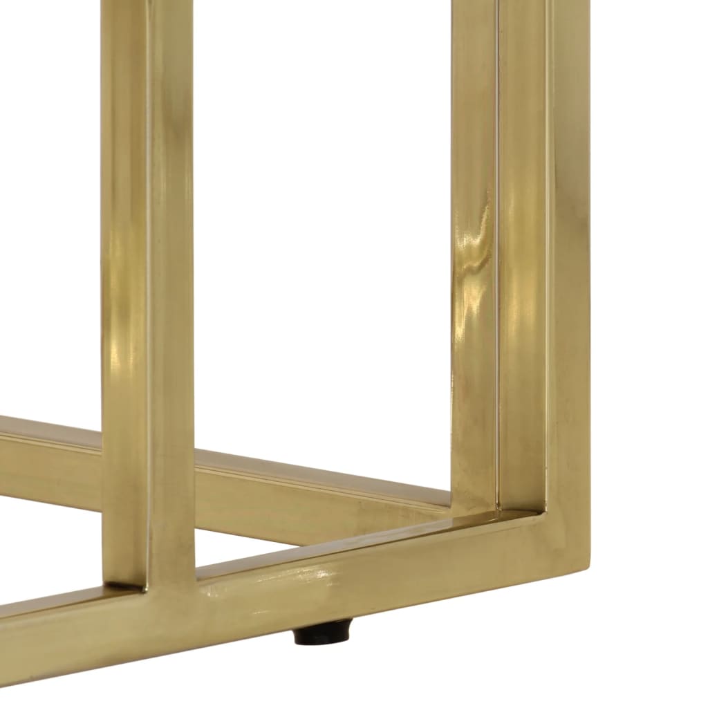 vidaXL Mesa consola aço inoxidável/madeira ferroviária maciça dourado
