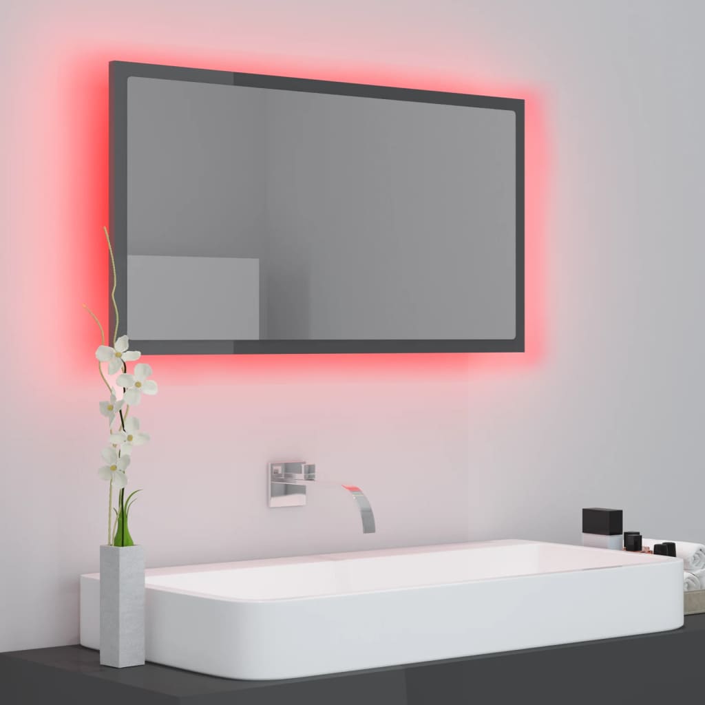 vidaXL Espelho casa banho c/ LED 80x8,5x37 cm acrílico cinza brilhante