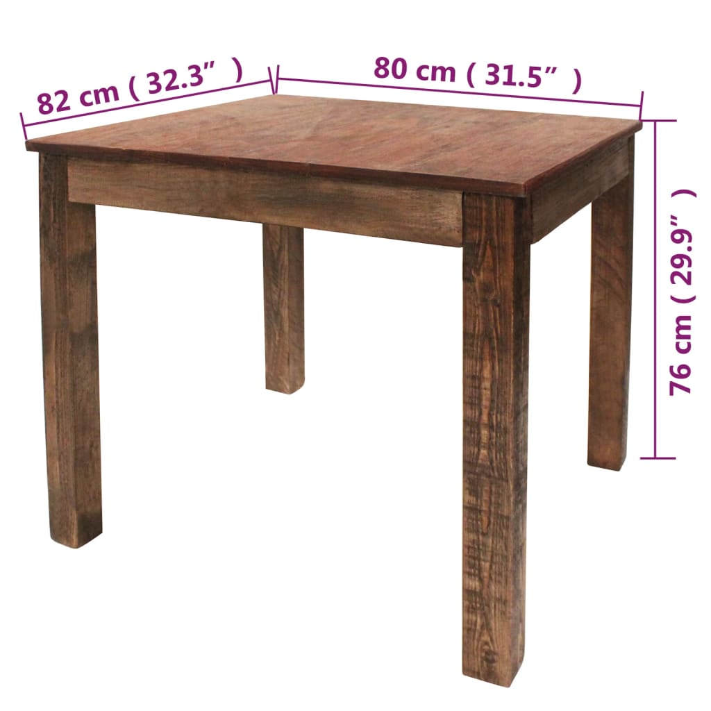 vidaXL Mesa de jantar madeira reciclada maciça 82x80x76 cm