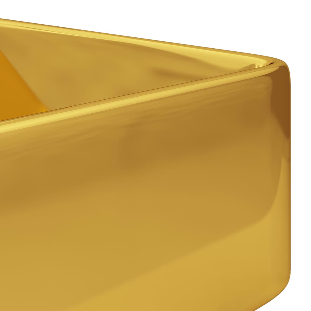 vidaXL Lavatório c/ orifício p/ torneira 48x37x13,5cm cerâmica dourado