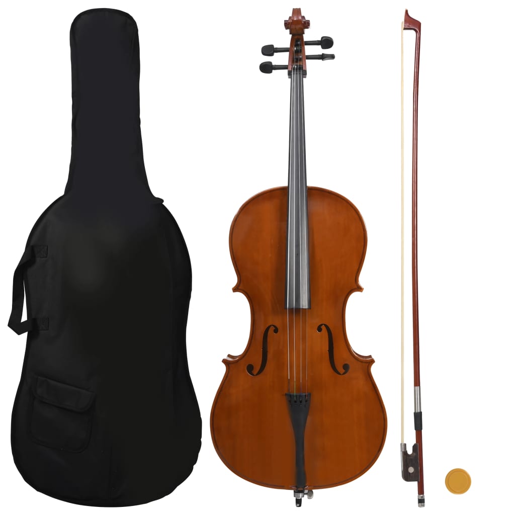 vidaXL Conj. completo violoncelo c/ saco e arco madeira escura 4/4