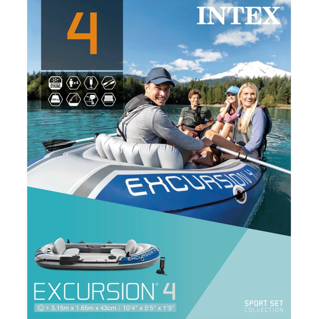 Intex Excursion 4 Barco insuflável com remos e bomba 68324NP