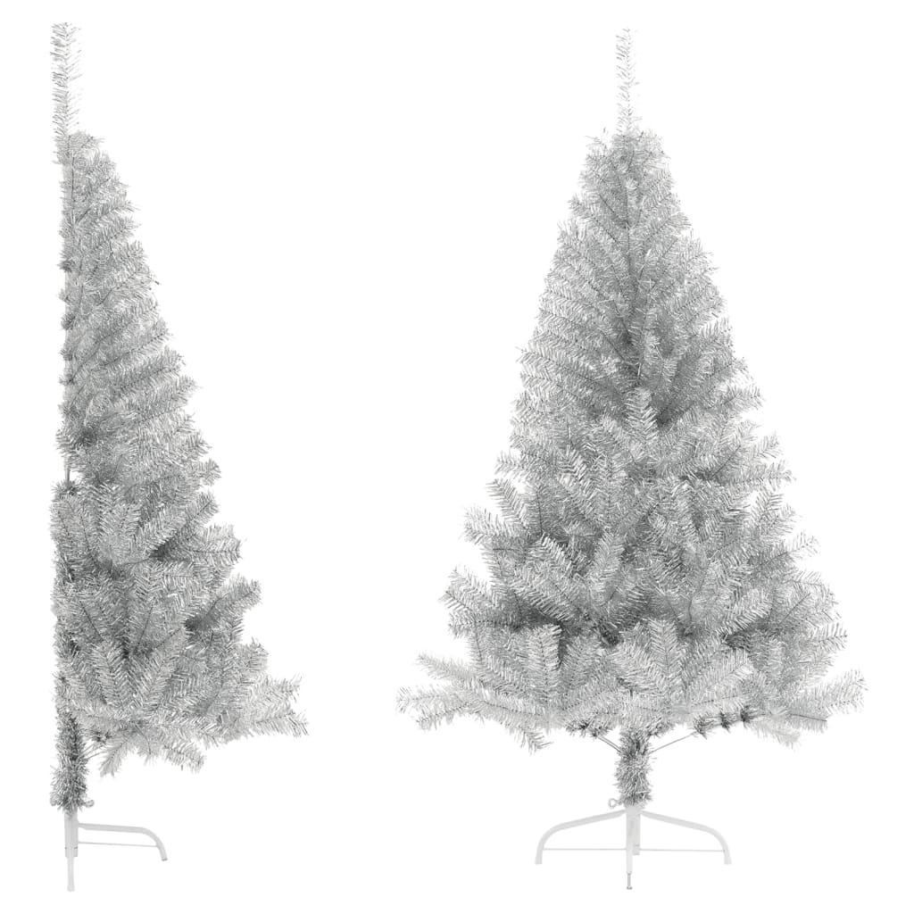 vidaXL Meia árvore de Natal artificial com suporte 180 cm PET prateado