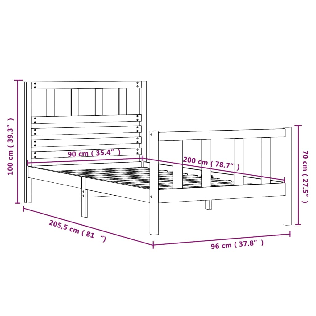 vidaXL Estrutura de cama 90x200 cm madeira maciça branco