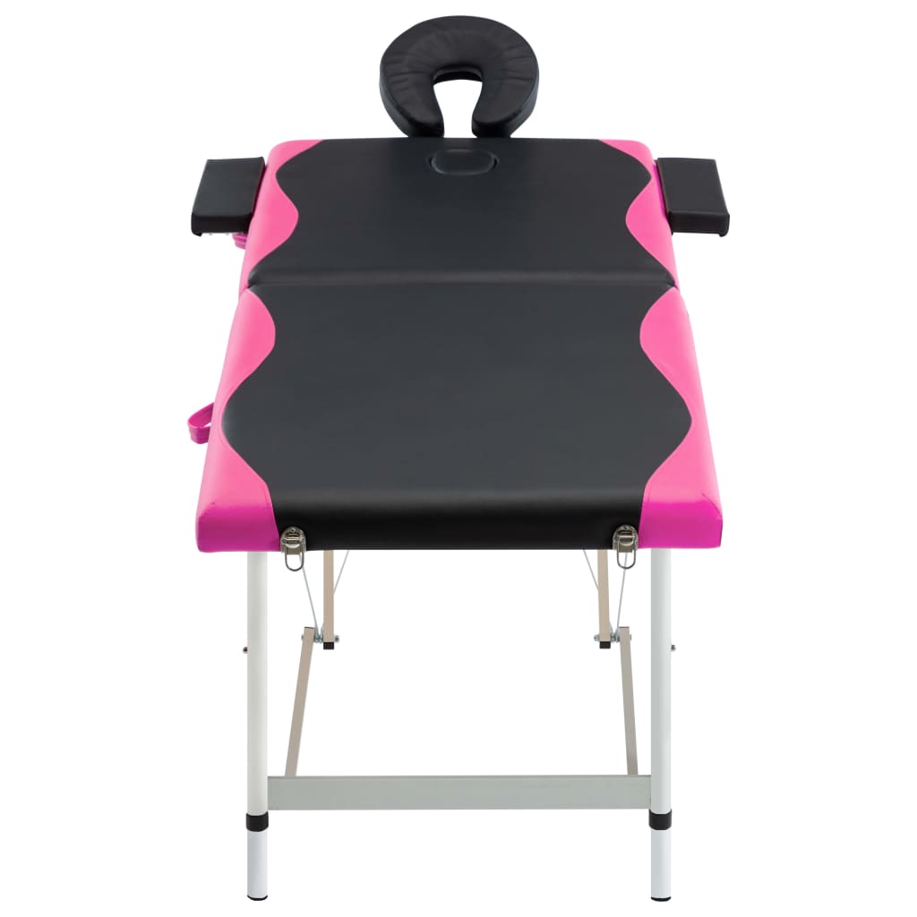 vidaXL Mesa de massagem dobrável 2 zonas alumínio preto e rosa