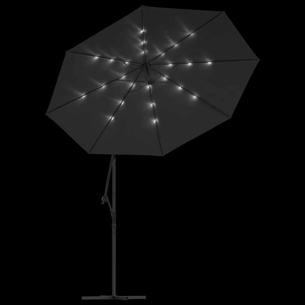 vidaXL Guarda-sol cantilever c/ luzes LED + poste aço 300 cm antracite
