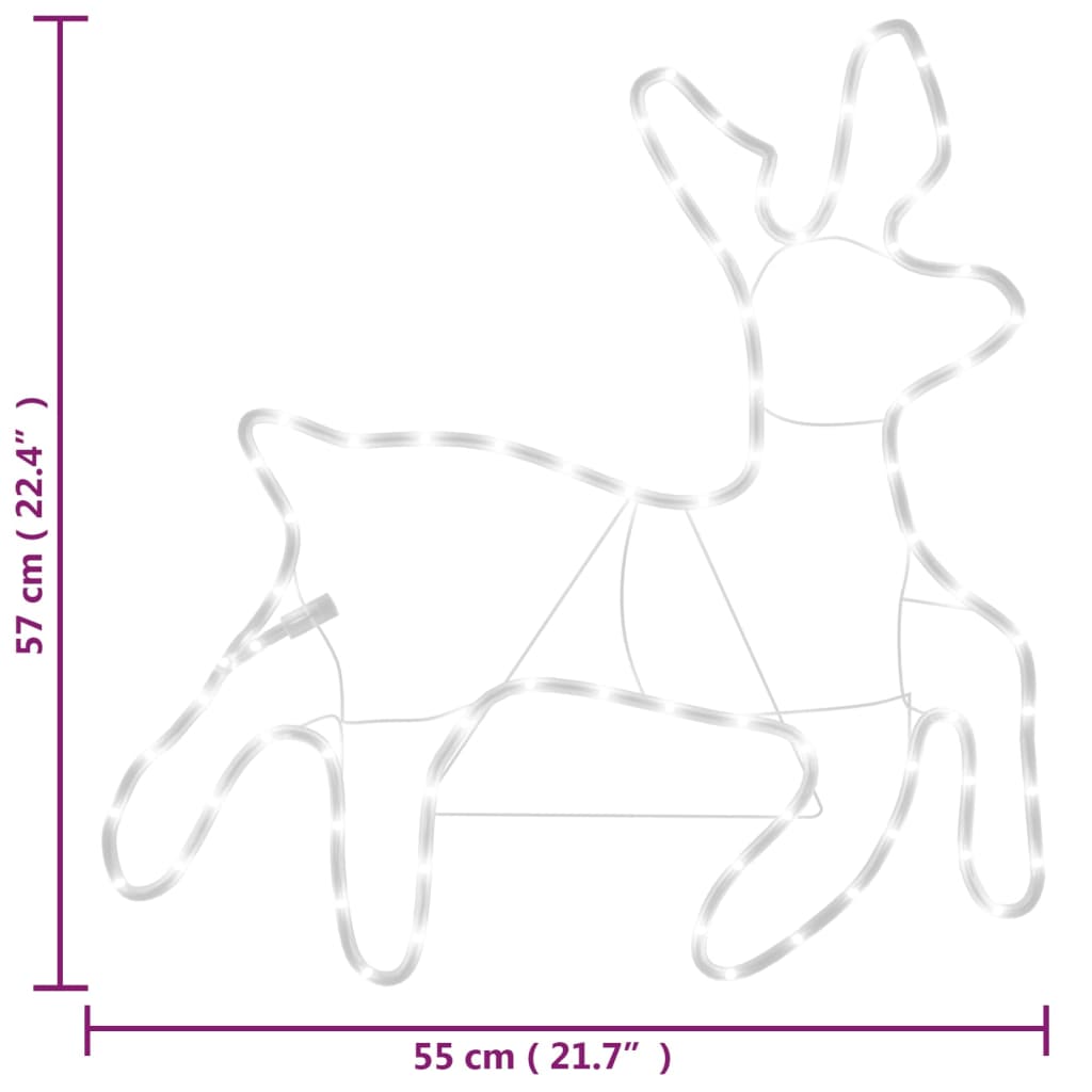 vidaXL Figuras de rena de Natal + 72 LEDs 57x55x4,5 cm branco quente