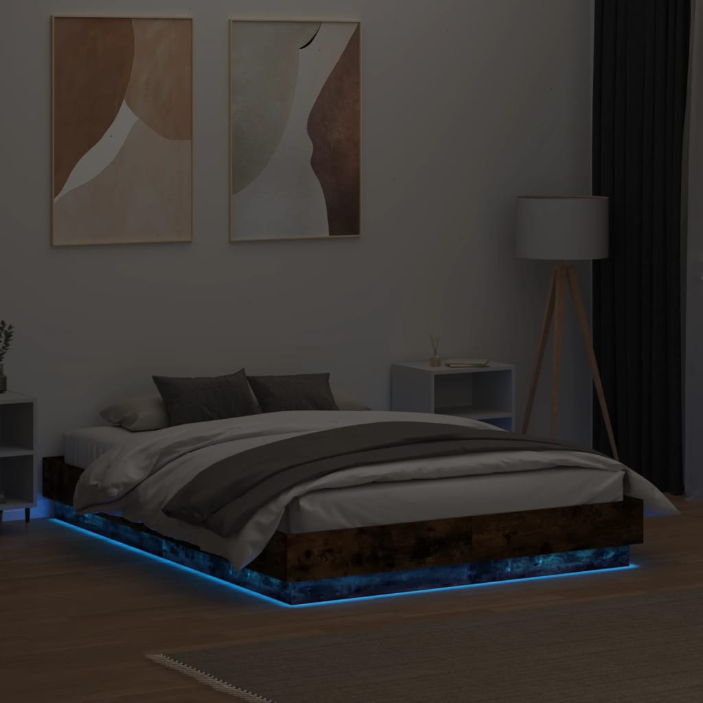 vidaXL Estrutura de cama com luzes LED 120x190 cm carvalho fumado