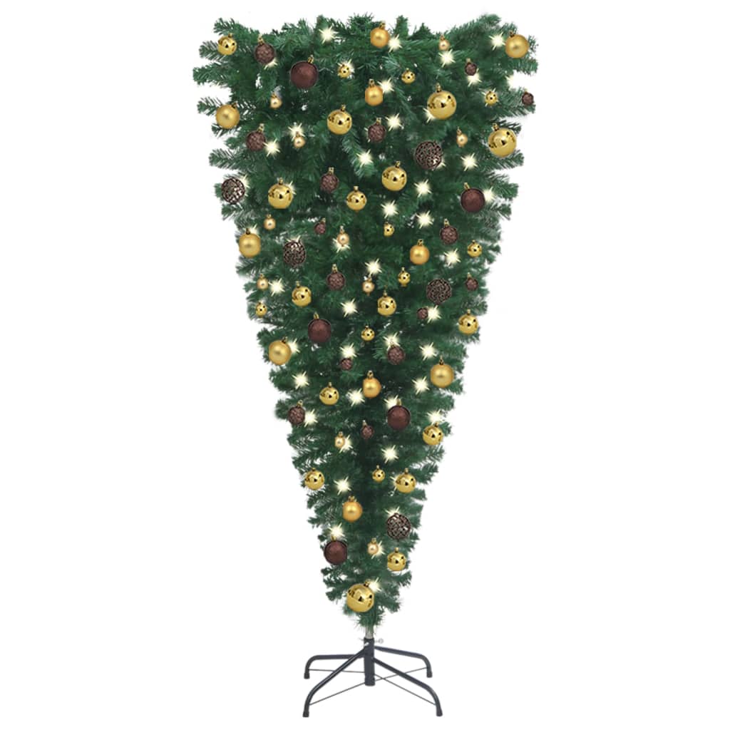vidaXL Árvore Natal artificial pré-iluminada invertida c/ bolas 180 cm