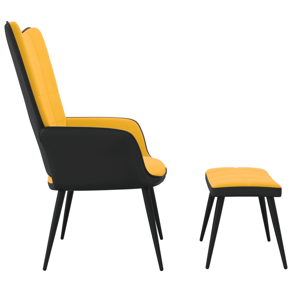 vidaXL Cadeira de descanso com banco PVC e veludo amarelo mostarda